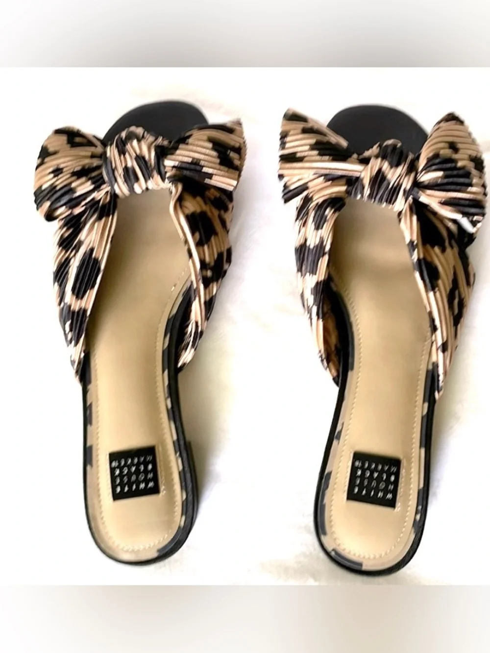 White House Black Market Liv Leopard Print Crinkle Slides - NWOT